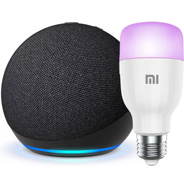 تصویر  دستیار صوتی آمازون مدل اکو دات نسل 5 به همراه لامپ هوشمند شیاومی سازگار با الکسا